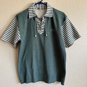 Vintage Legend Club by Natural Rugby Golf Stripped Green Polo Shirt Men Size XL